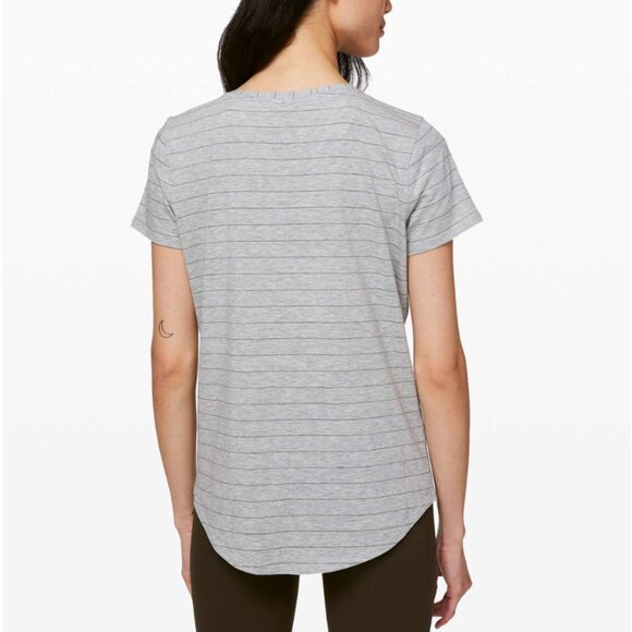 Lululemon Love Tee V Short Serve Stripe Heathered Core Light Grey Sage 10 - Picture 5 of 16